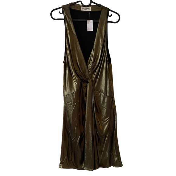 New SAINT LAURENT gold Metallic Mini Dress - Picture 5 of 8